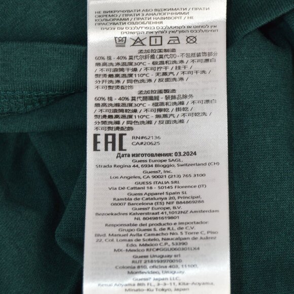 Guess Eco Organic Men’s T-Shirt Green Short Sleeves Logo Size Small Slim Fit NWT - Picture 11 of 16